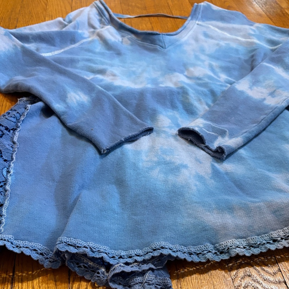 Free People Blue Tie-Dye Lace Long Sleeve Top - Picture 2 of 7